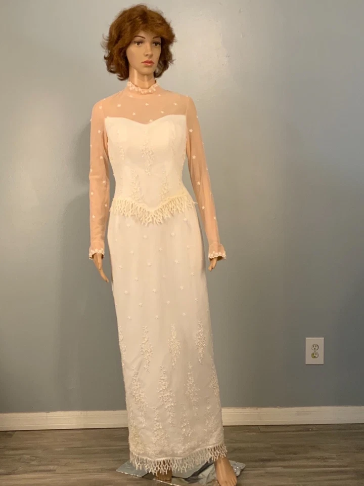 Vestido de novia para mujer manga larga satinado/tul superpuesto talla US0-2 Foto 3 de 4