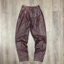 Vintage 80s Echt Leder Burgundy Highwaisted Leather Trousers Straight Leg Pants