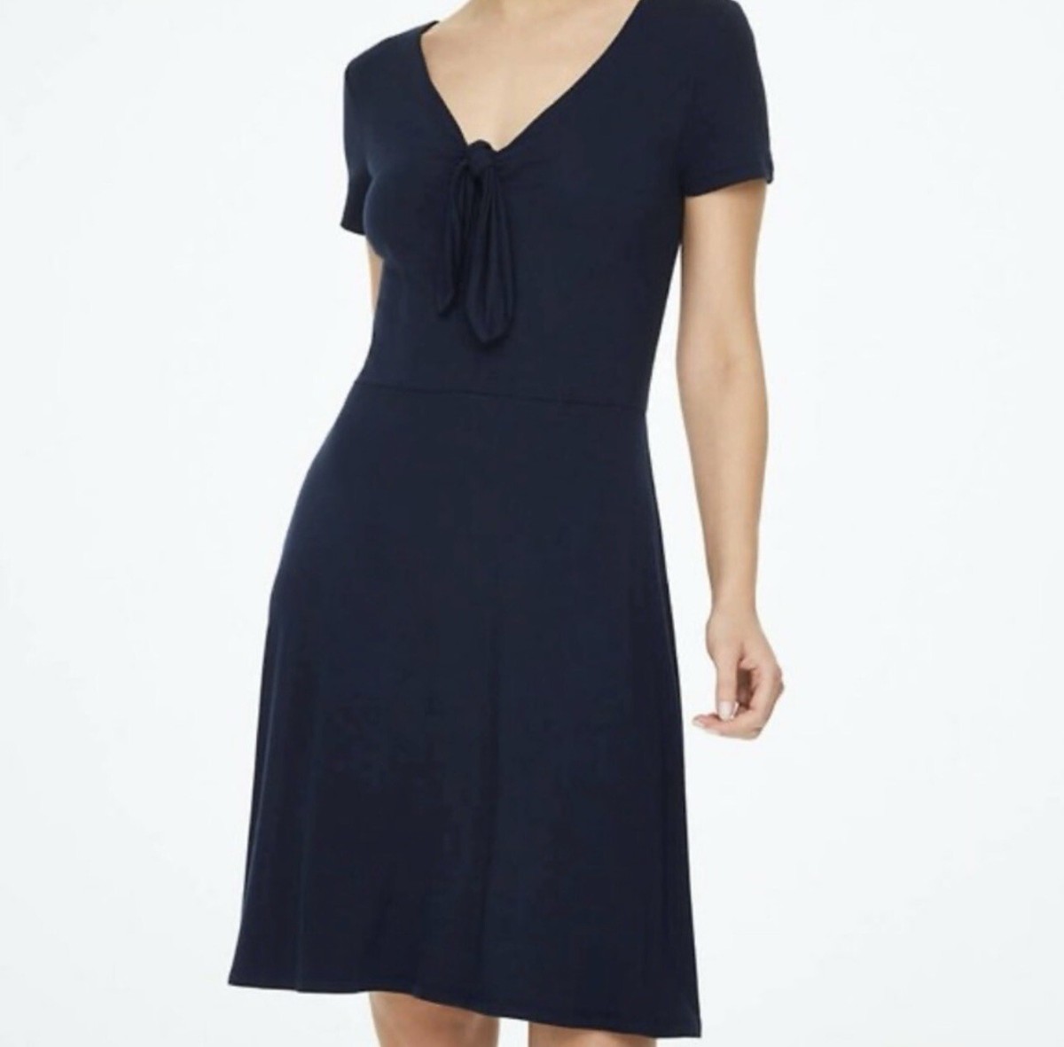 Loft Jersey Soft Bow Neck Dress Navy Size XS