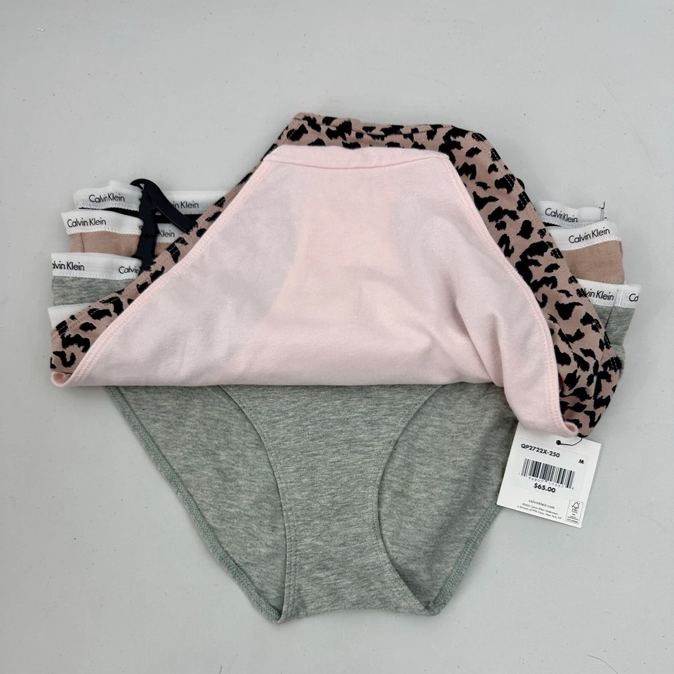 Pack de 5 bikini para mujer Calvin Klein mediano negro gris rosa beige estampado de leopardo Foto 3 de 4