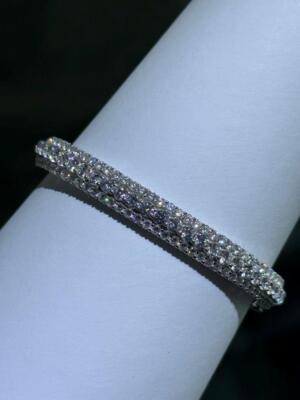 Brazalete De Biselado De Plata Esterlina Con Zafiro Blanco De 3 Filas 7'' L