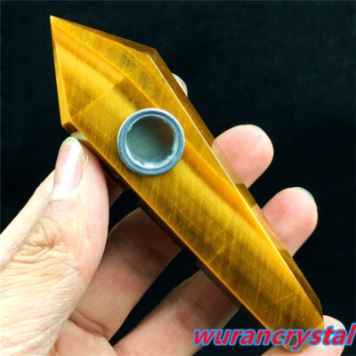 A+ Natural Tiger s eye jasper Smoking Pipe Quartz crystal Point Wand Healing 1pc
