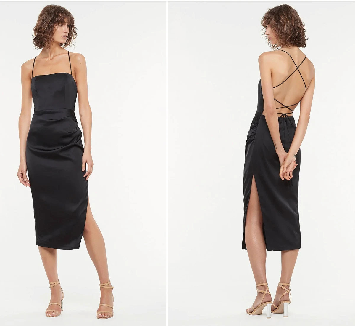 NWT~NWT MANNING CARTELL Miami Heat Tie-Back Satin Midi Black Dress ~ AU6 US  0-2