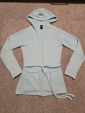 GAP Cardigan Sweater Knit Belted Hoodie Open Front Teal Small Cotton