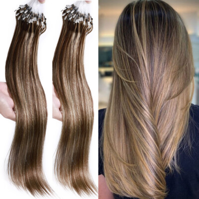 Schwarz Microring Echthaar Haarverlängerung Extensions Micro Loop 200 Strähnen