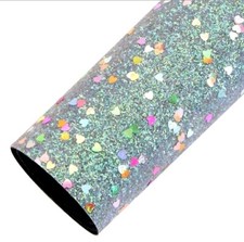 Fine Glitter Confetti Hearts FAUX LEATHER SHEET 8"x12" 1142204 Iridescent Heart