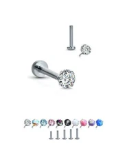 Titanium Labret Style Nose Ring Stud Threadless Push Pin 4mm Prong 16G 18G 20G