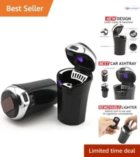 Car Ashtray Stainless Steel Large with Lid Blue LED Light Detachable Lighter