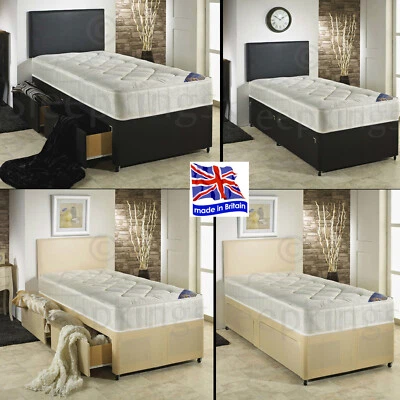 MEMORY FOAM WAREHOUSE 2ft6 KIDS ADULTS DIVAN BED + QUILTED MATTRESS | DRAWERS OPTIONAL