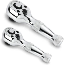 Powerbuilt 2 Piece 1/4-Inch and 3/8-Inch Stubby Ratchet Set, Quick-Release Rever