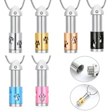 Paw Print Cylinder Urn Pendant Cremation Jewelry Ashes Holder Memory Necklace