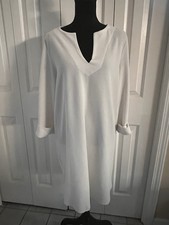 Zara Woman Dress White Linen Tunic Boho Beach Cover-up Sz M