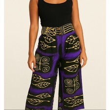 Platinum by Dorothy Schoelen Vintage wide leg cropped pants purple Aztec print