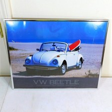 Vintage Framed Volkswagen Beetle Print Poster VW 16x20 Man Cave Garage Beach