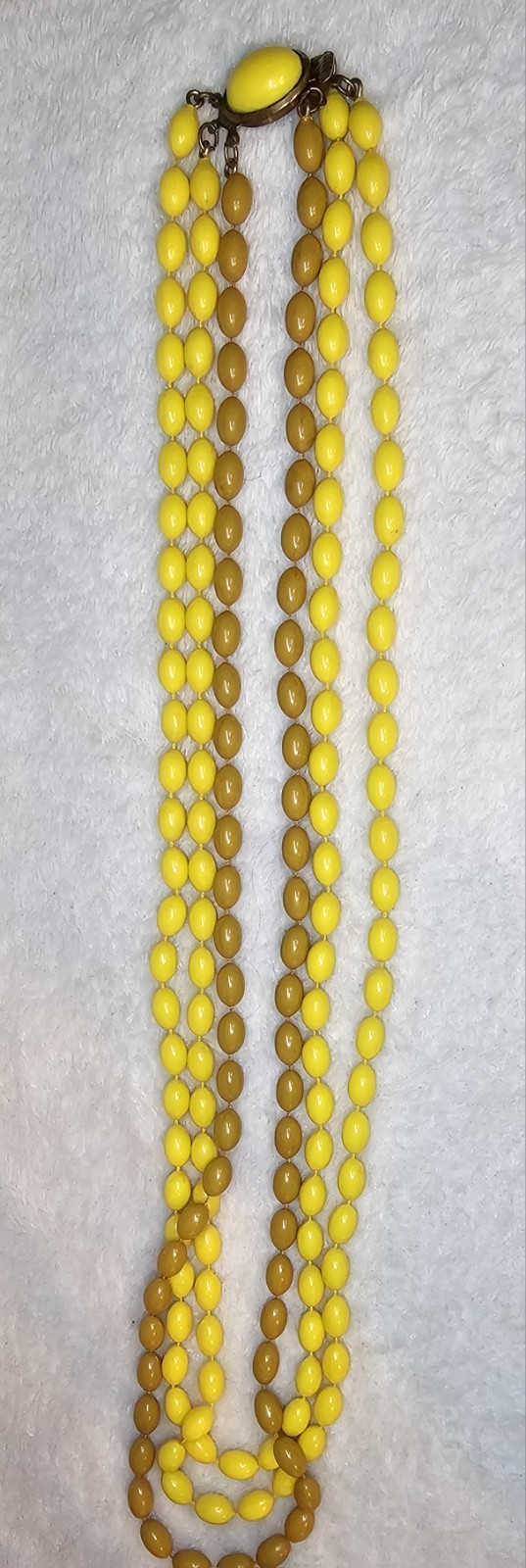 Vintage Bakelite Necklace Yellow Butterscotch Multi Strand Cabochon Clasp