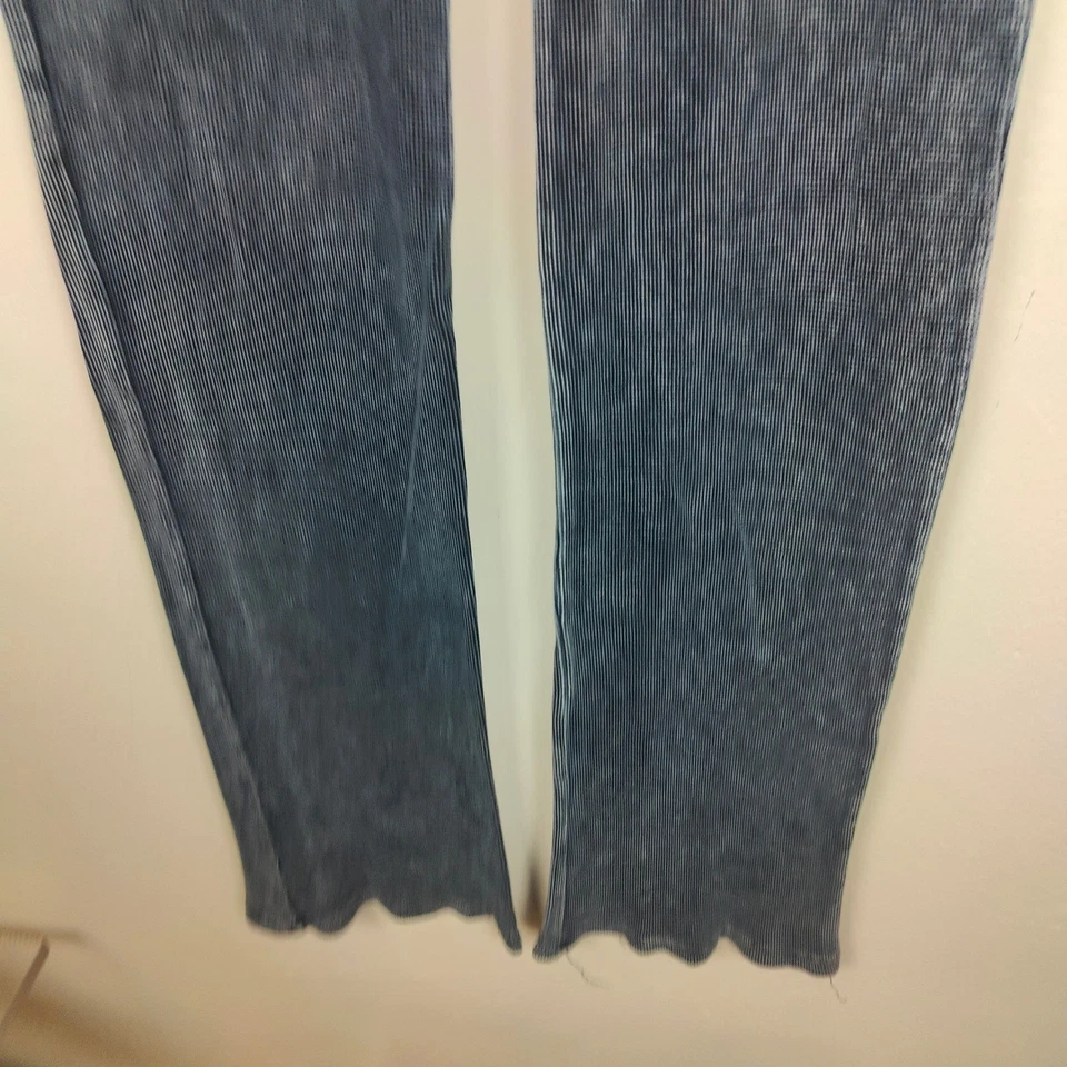 T-Party Y2K Pants Womens Small Drawstring Blue Acid Wash Rib Knit Lounge Flare - Image 4 of 4