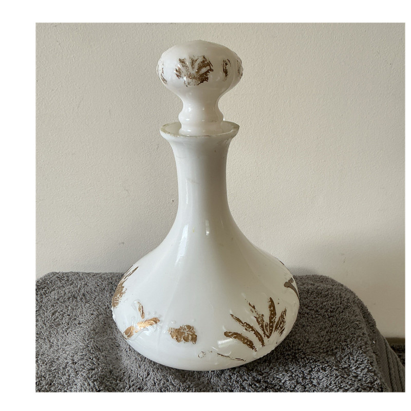Antique milk glass barber dresser bottle with stopper