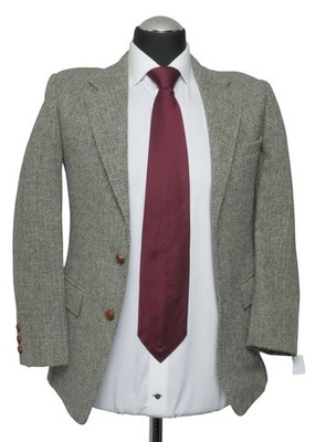 Harris Tweed Sakko Jackett US19 grau uni Einreiher 2-Knopf Lederknopf Vintage