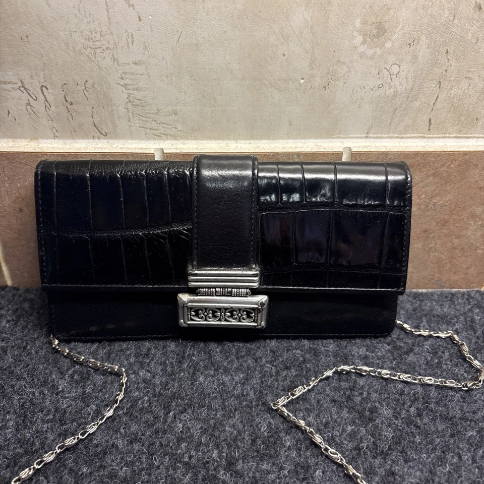 Brighton Mini wallet Bag Chain Black Croc Leather Crossbody shoulder bag - Image 2 of 4