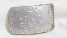 Vintage Sterling Silver Engraved Belt Buckle W/Monogram BB142