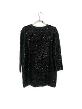 Zara Black Mini Sequin Sweater Dress Long Sleeve Women’s Large