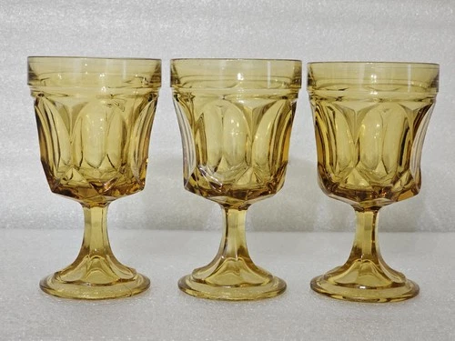 3 Fairfield Amber Water Stemmed Goblet/Glasses Vintage Anchor Hocking, 6 oz., 6"