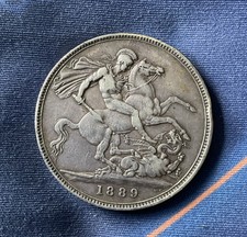 1889 Queen Victoria CROWN Sterling Silver 0.925 circulated Coin