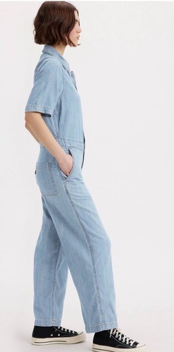 Levi's Women's Large Short Sleeves Jumpsuit Overall Coverall Acid Wash Blue New