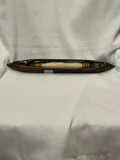 Antique VTG Industrial Weaving Loom Boat Shuttle Bobbin Brass Tips Metal & Wood