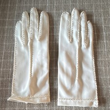 Vintage White Gloves Pearl Bead Stitching Formal Dress 1950s