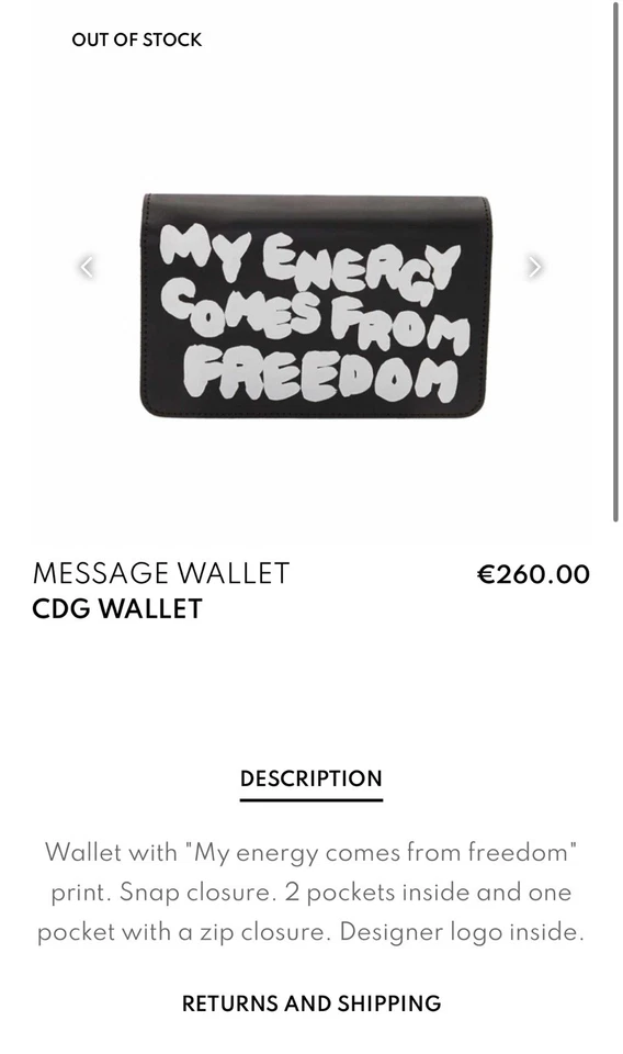 Cartera Comme des Garçons My Energy Comes From Freedom Foto 2 de 4