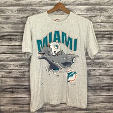 Vintage Miami Dolphins Shirt Men Large Gray Nutmeg Mills Breakthrough Tee 90s