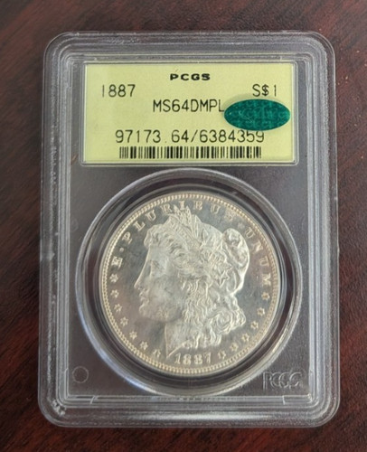 1887 CAC PCGS MS 64 DMPL OGH MORGAN SILVER DOLLAR VERY DEEP MIRRORS LOOKS 65
