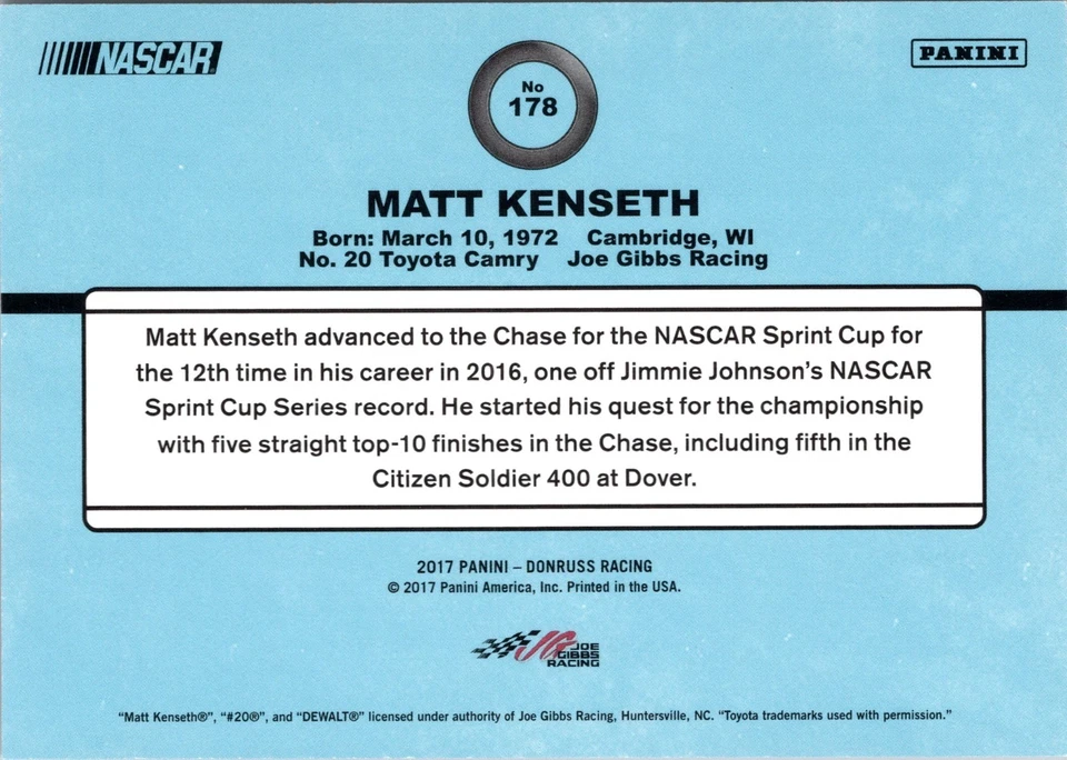 2017 Donruss Matt Kenseth 412/499 Retro Gold Foil #178 L👀k! - Image 2 of 2