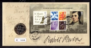 GB 2009 Robert Burns 250 Aniversario £2 PNC Moneda Primer Día Cubierta