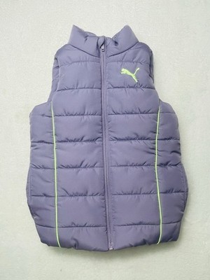 Girls PUMA Puffer Vest Size 5 Purple with Neon Green Logo