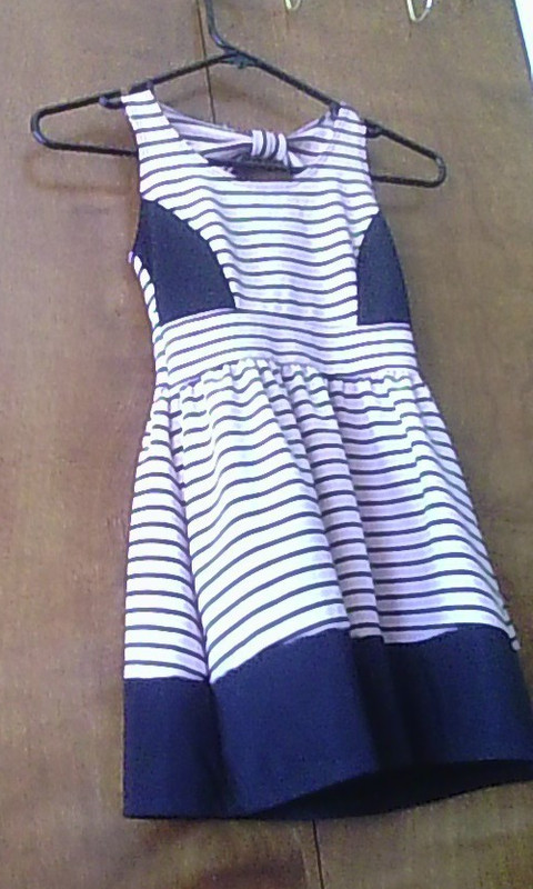 Pink Crush Girls Sz 7 Pink/Black Striped Summer Play Dress *Flawed/Stains&Snags