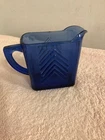 Vintage Hazel Atlas Blue Glass Milk Pitcher 4” Tall