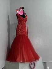 Sherri Hill Gown Pageant Dress Red Lace Tulle Mermaid Size 12 Runs Small Sz8