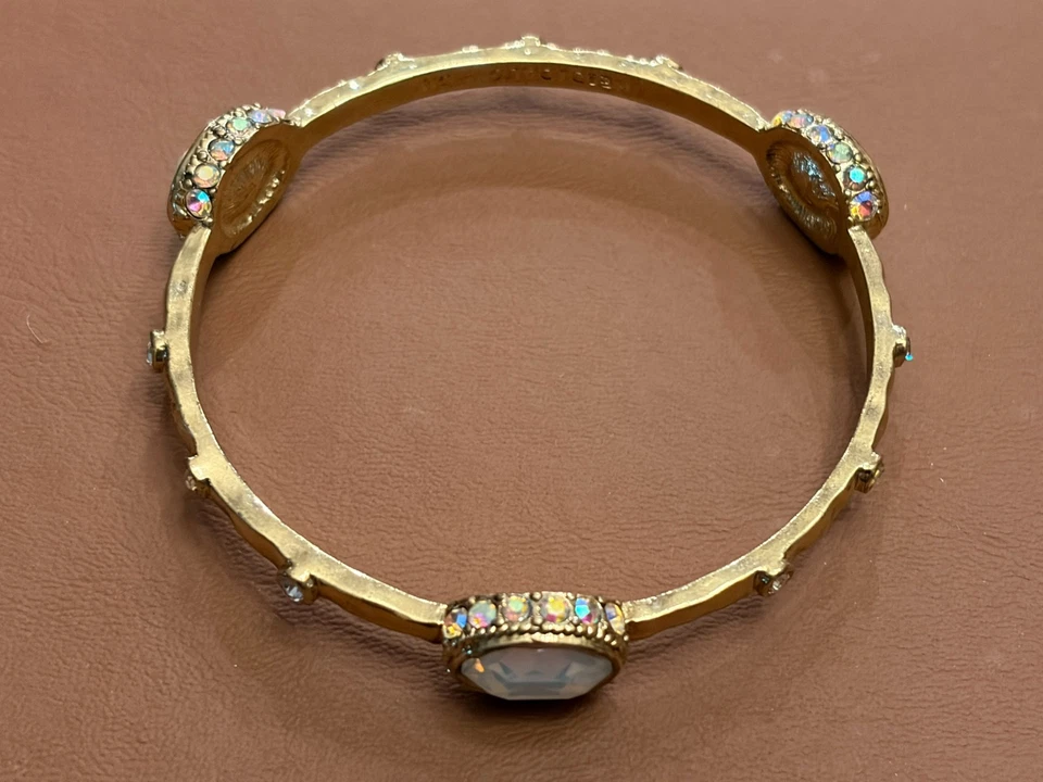 Heidi Daus “Suit Yourself” Hammered Gold Bangle White Opal Crystal Bracelet - Image 3 of 4