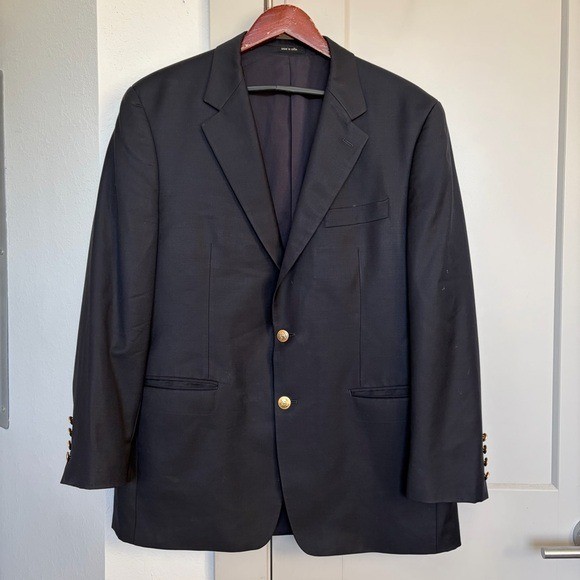 LAUREN RALPH LAUREN 100% WOOL GOLD BUTTON BLAZER NAVY MEN'S 42R