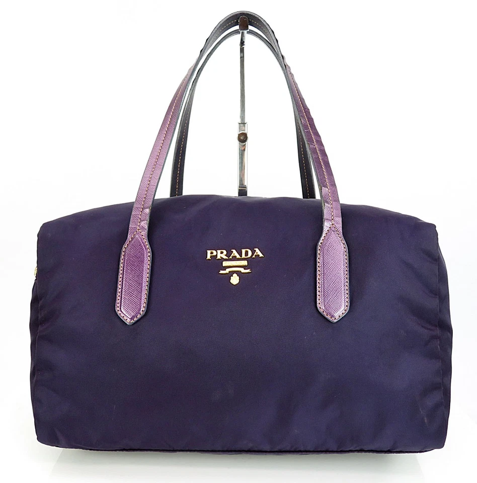 Auténtico Bolso Cartera Boston de Nailon y Cuero Púrpura PRADA #61665 Foto 2 de 4