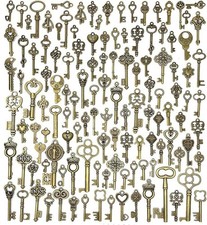 125 PCS Vintage Skeleton Key Set Charms, Mixed Antique Style Bronze Brass for P