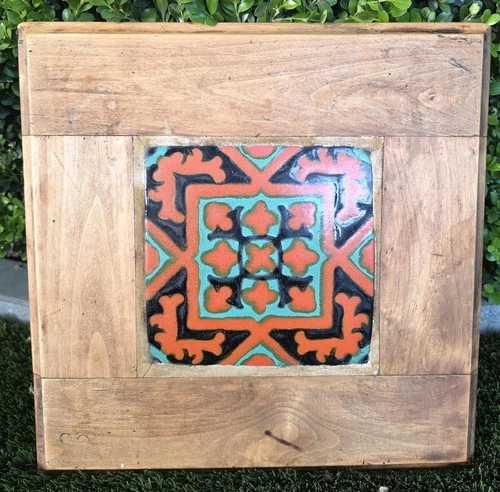 Antique Catalina Island Pottery Tile Red Clay Geometric Spanish Revival Mounted