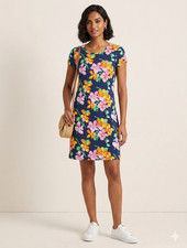 Lauren Ralph Lauren Navy Floral Shift Knee Dress Women's S Short Sleeve Jersey