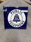 Vintage Public Telephone Bell System Porcelain Double Sided Flange Sign 11x11