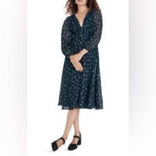 Madewell Sophia Woodland Forest Green Floral Dress Size XXL MM0758