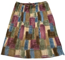 VTG Midi Skirt Sz 20W Multicolor Abstract Colorful Pleated Boho Festival Artsy