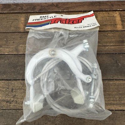 Vintage Traker BMX Freestyle Alloy Brake Set White Caliper Kit NOS 80s F or R