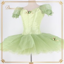 Chacott Ballet Tutu Leotard Green Yellow Frill Lace Flower Kids S